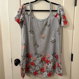 My Story Pink and Denim Blue Floral Cold Shoulder Mini Dress